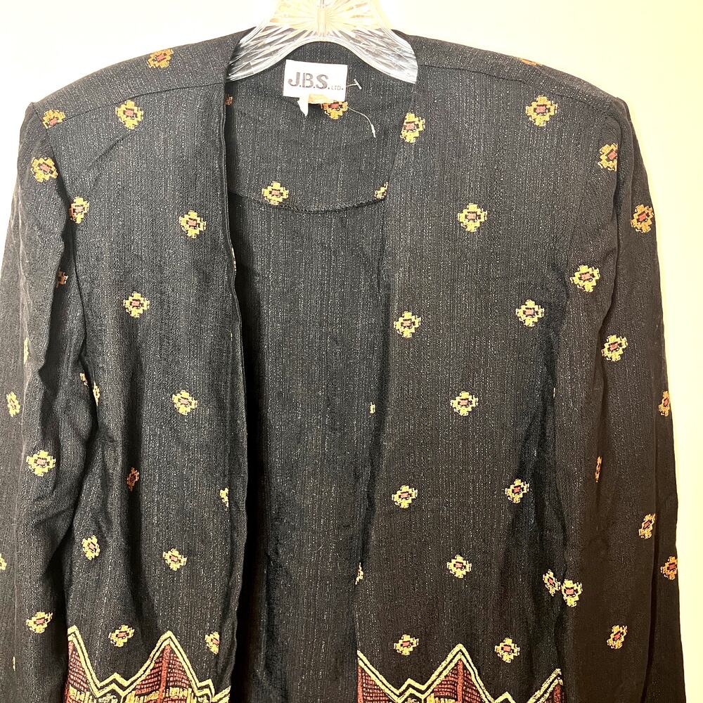 Vintage J.B.S Boho Embroidered Open Front Jacket Blazer Tribal Ethnic Cardigan - Picture 2 of 12